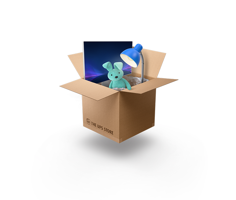 shipping box with stuffed toy rabbit