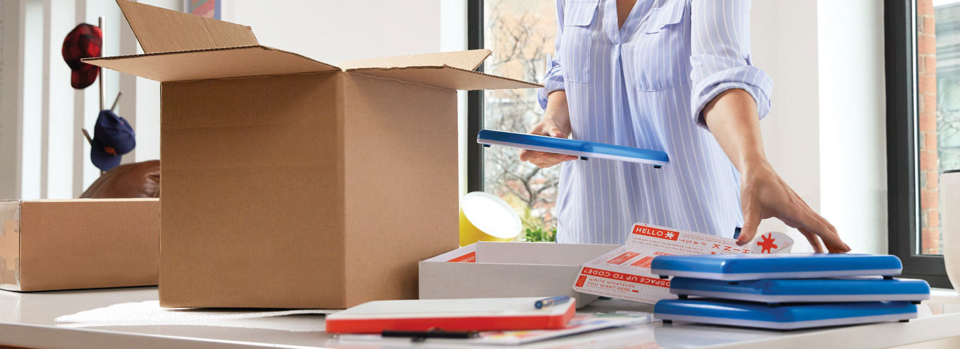 Open boxes on a desk