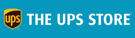 The UPS Store logo on a blue wood background