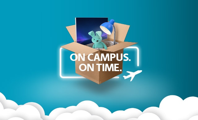 The UPS Store box filled with a desktop, teddy bear, and a desk lamp. 