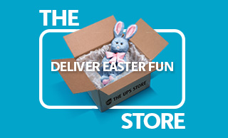 Stuffed rabbit in a shipping box