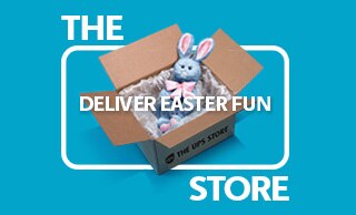 Stuffed rabbit in a shipping box