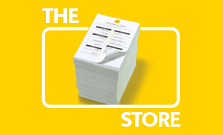 Stack of flyers on a yellow background