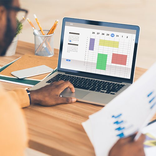 Man looking at schedule on computer