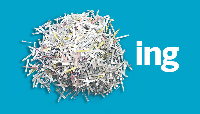 Pile of shredded paper on a blue background