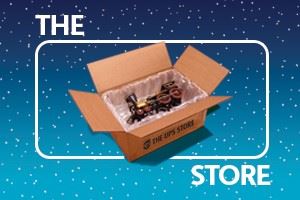 Boxes and packing supplies on a blue background with snow